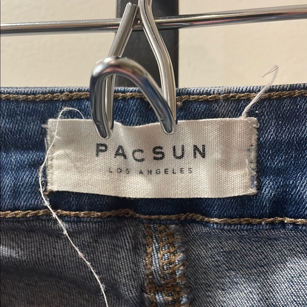 PacSun Blue Distressed Jean Shorts with Cuffed Hem - Picture 2 of 5